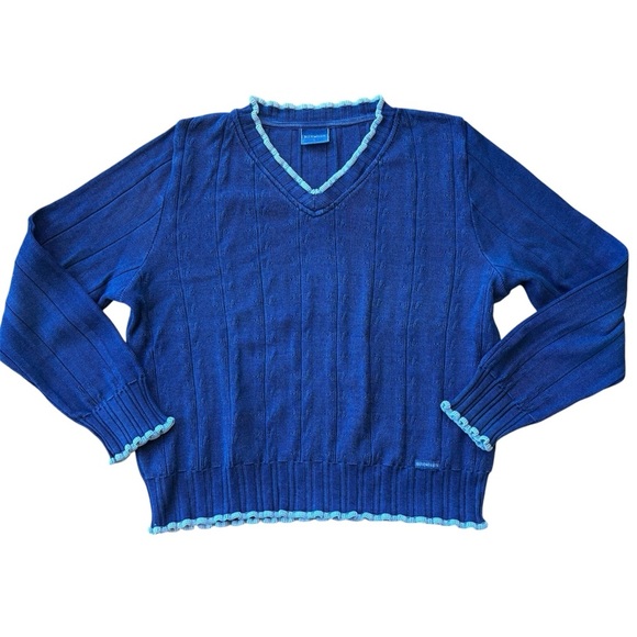 Vtg Blue Willi’s Sweater Eyelet Lettuce Hem Size Large - Picture 1 of 6